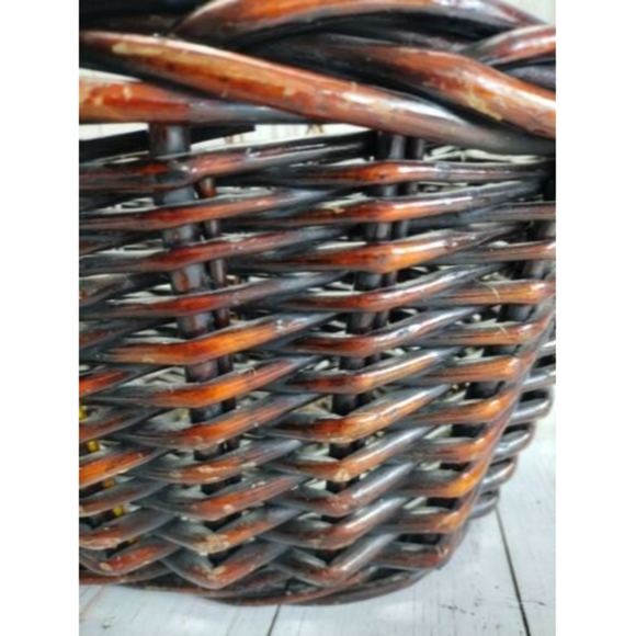 Vintage Swing Handle Woven Basket Dark Brown Deep Boho Picnic Storage Large‎ - Picture 3 of 10